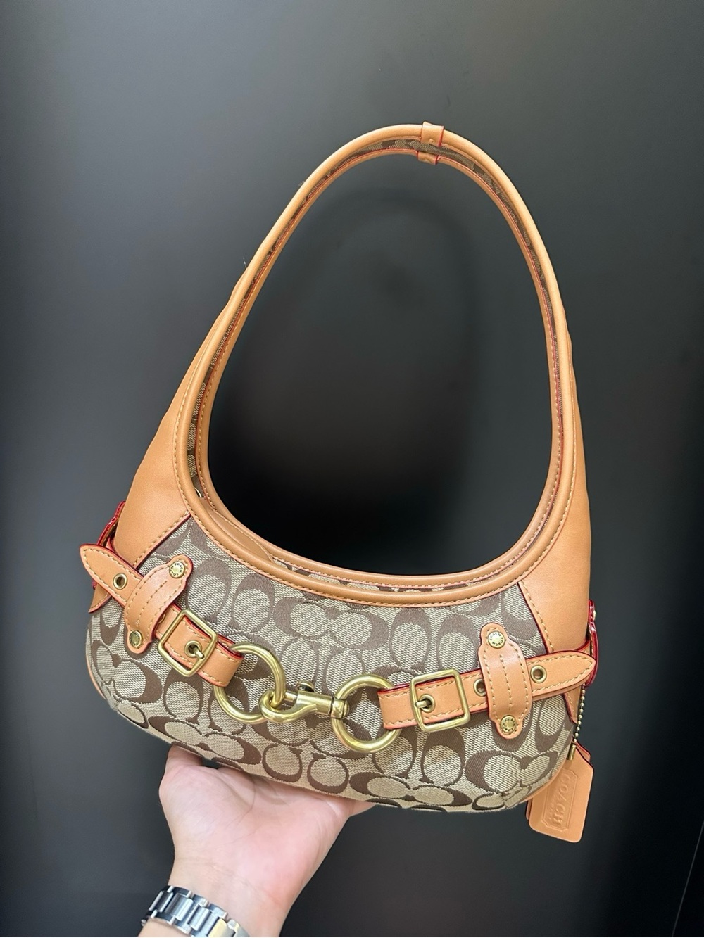 Signature Monogram Shoulder Bag in Tan/Brown